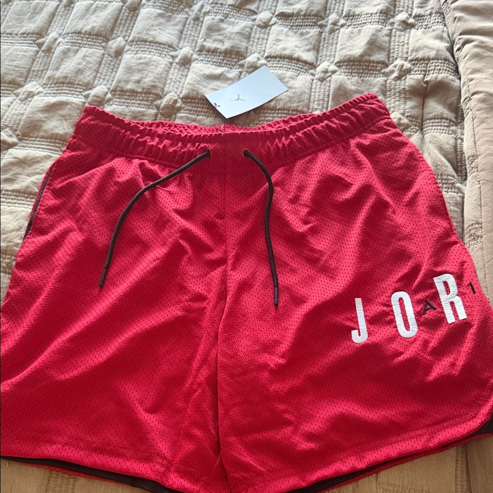 Jordan Red Mesh Athletic Shorts with Black Drawstring
